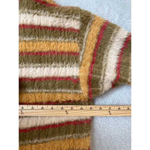 ZARA Fuzzy Striped Polo Sweater Men XL Retro 90s Cozy Knit Olive Green NWT - Picture 7 of 9
